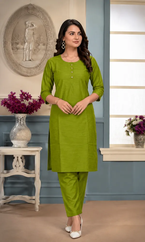 Wasabi_Green_Plain_Luxe_Kurta_Set