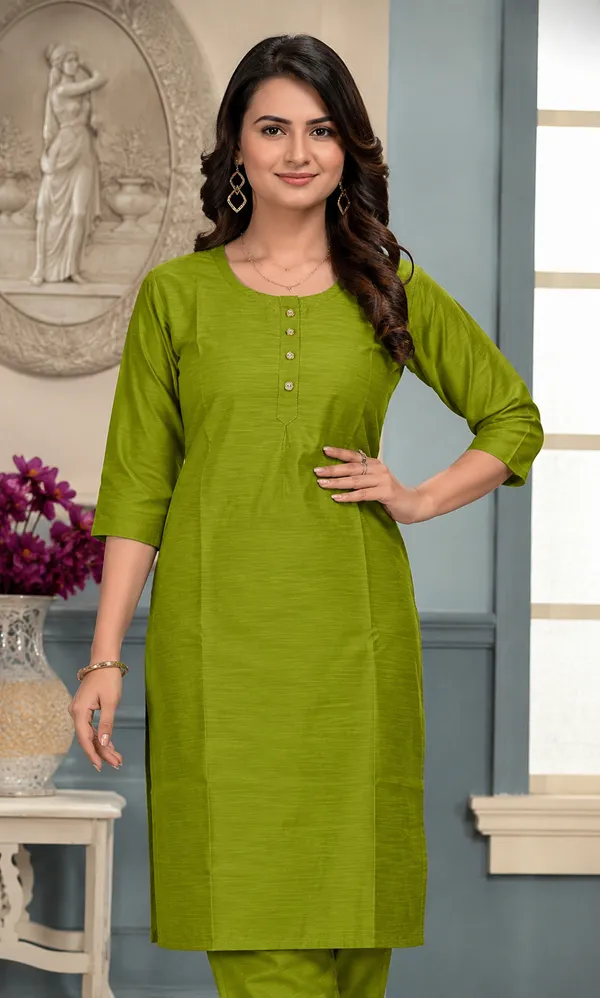 Wasabi_Green_Plain_Luxe_Kurta_Set