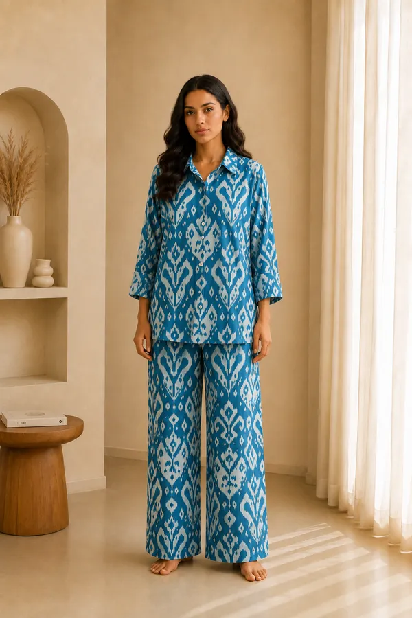 Blue_Pure_Cotton_Full_Sleeve_Collar_Neck_Co_Ord_Set_For_Women