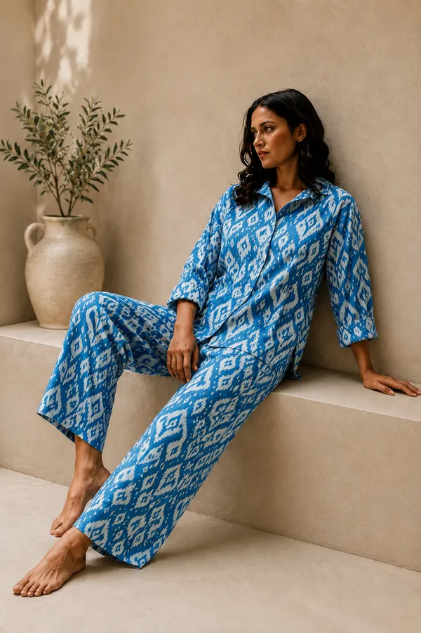 Blue_Pure_Cotton_Full_Sleeve_Collar_Neck_Co_Ord_Set_For_Women