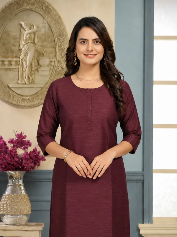 Wine_Plain_Luxe_Kurta_Set