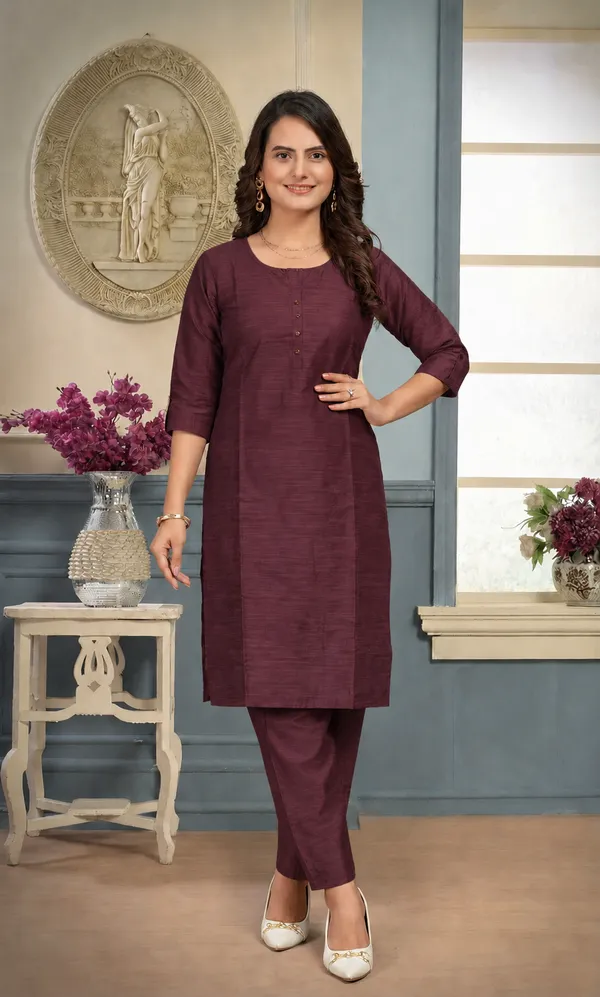 Wine_Plain_Luxe_Kurta_Set
