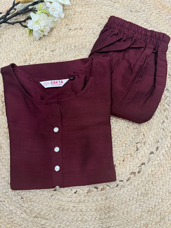Wine_Plain_Luxe_Kurta_Set