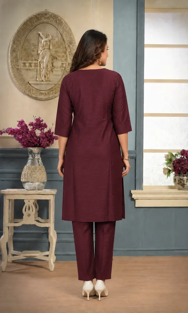 Wine_Plain_Luxe_Kurta_Set
