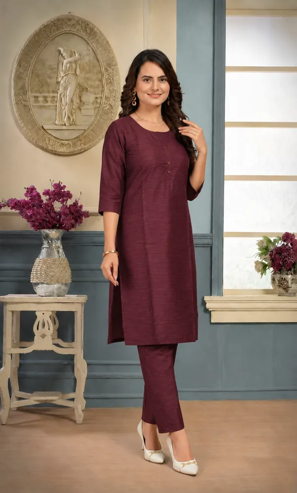 Wine_Plain_Luxe_Kurta_Set