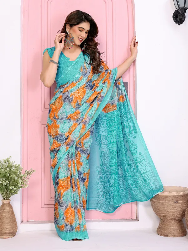 Anand_Sarees_Printed,_Paisley,_Floral_Print_Daily_Wear_Georgette_Saree_(Light_Blue,_Orange)