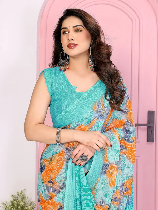 Anand_Sarees_Printed,_Paisley,_Floral_Print_Daily_Wear_Georgette_Saree_(Light_Blue,_Orange)