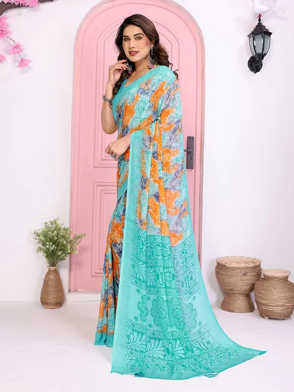 Anand_Sarees_Printed,_Paisley,_Floral_Print_Daily_Wear_Georgette_Saree_(Light_Blue,_Orange)