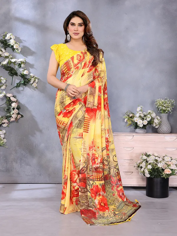 Floral_Print_Georgette_saree_with_Unstitched_Blouse_Piece