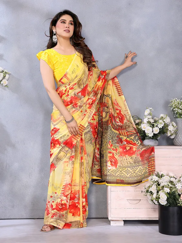 Floral_Print_Georgette_saree_with_Unstitched_Blouse_Piece