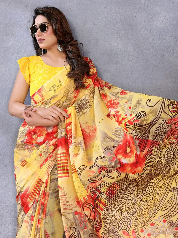 Floral_Print_Georgette_saree_with_Unstitched_Blouse_Piece