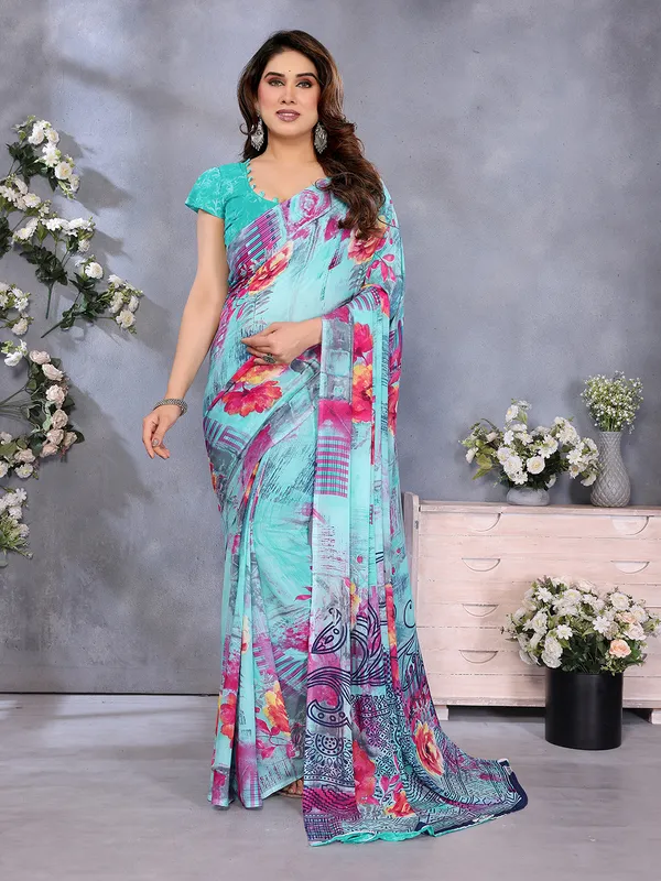 Floral_Print_Georgette_saree_with_Unstitched_Blouse_Piece