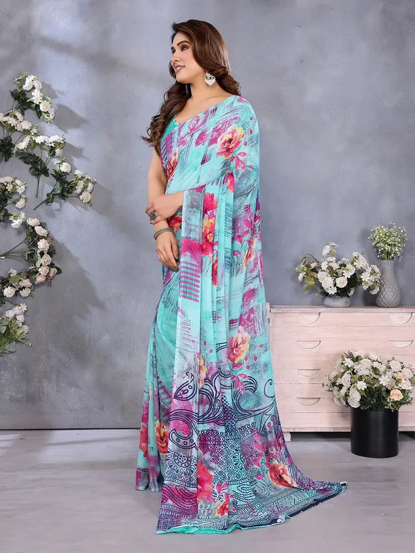 Floral_Print_Georgette_saree_with_Unstitched_Blouse_Piece