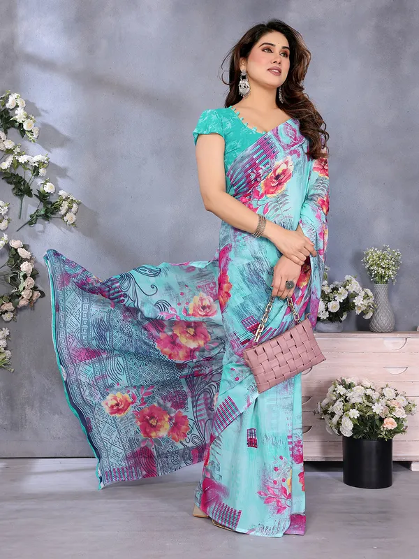 Floral_Print_Georgette_saree_with_Unstitched_Blouse_Piece
