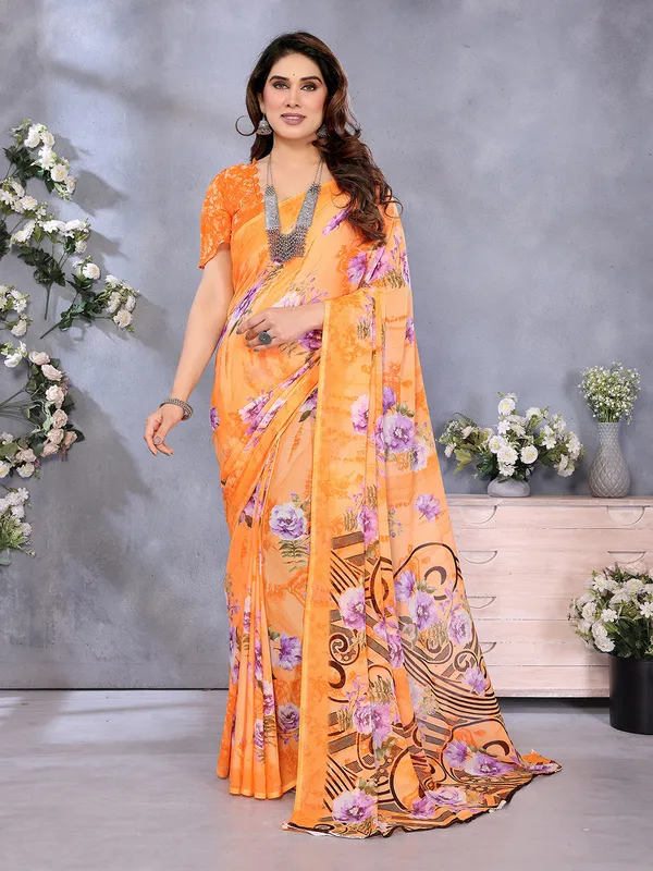 Floral_Print_Georgette_saree_with_Unstitched_Blouse_Piece