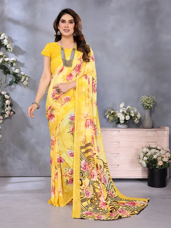 Floral_Print_Georgette_saree_with_Unstitched_Blouse_Piece