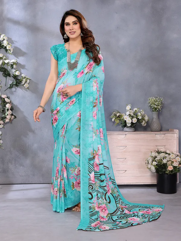 Floral_Print_Georgette_saree_with_Unstitched_Blouse_Piece