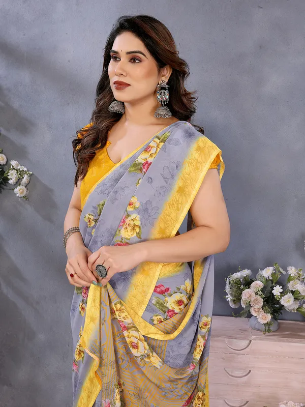 Anand_Sarees_Paisley,_Floral_Print_Daily_Wear_Georgette_Saree_(Grey,_Yellow)