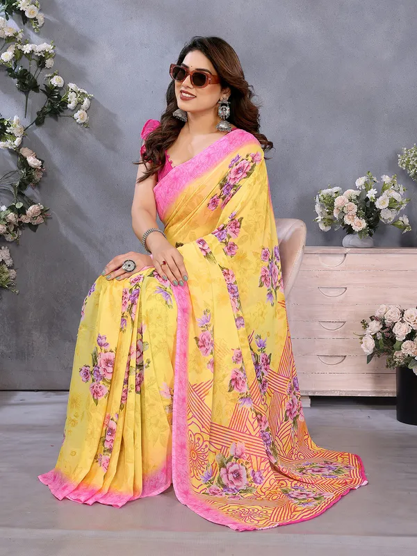 Anand_Sarees_Paisley,_Floral_Print_Daily_Wear_Georgette_Saree_(Yellow,_Pink)