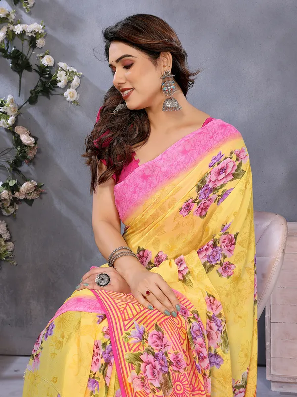 Anand_Sarees_Paisley,_Floral_Print_Daily_Wear_Georgette_Saree_(Yellow,_Pink)