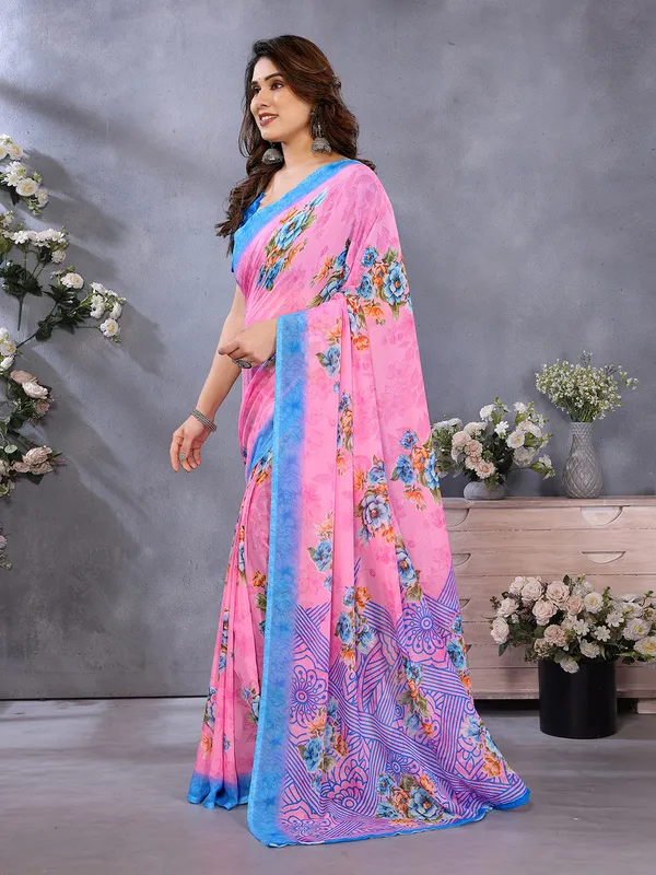 Anand_Sarees_Paisley,_Floral_Print_Daily_Wear_Georgette_Saree_(Pink,_Light_Blue)