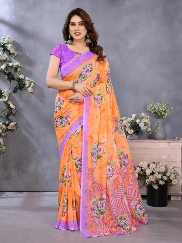Anand_Sarees_Paisley,_Floral_Print_Daily_Wear_Georgette_Saree_(Orange,_Purple)