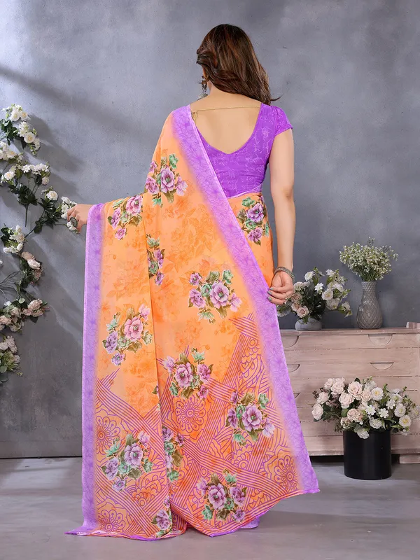 Anand_Sarees_Paisley,_Floral_Print_Daily_Wear_Georgette_Saree_(Orange,_Purple)