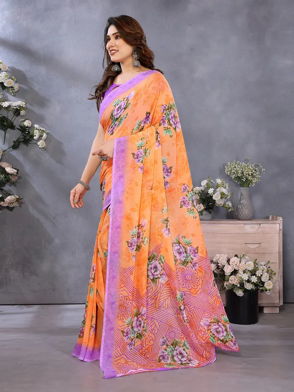 Anand_Sarees_Paisley,_Floral_Print_Daily_Wear_Georgette_Saree_(Orange,_Purple)
