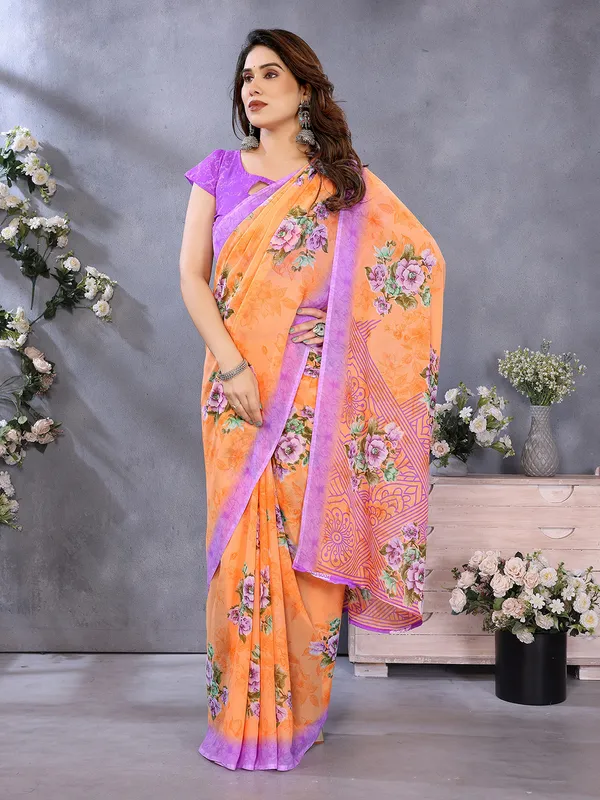 Anand_Sarees_Paisley,_Floral_Print_Daily_Wear_Georgette_Saree_(Orange,_Purple)