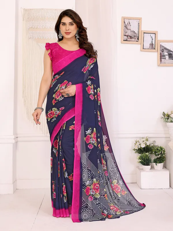 Anand_Sarees_Paisley,_Floral_Print_Daily_Wear_Georgette_Saree_(Dark_Blue,_Pink)