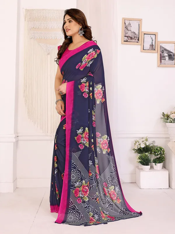 Anand_Sarees_Paisley,_Floral_Print_Daily_Wear_Georgette_Saree_(Dark_Blue,_Pink)
