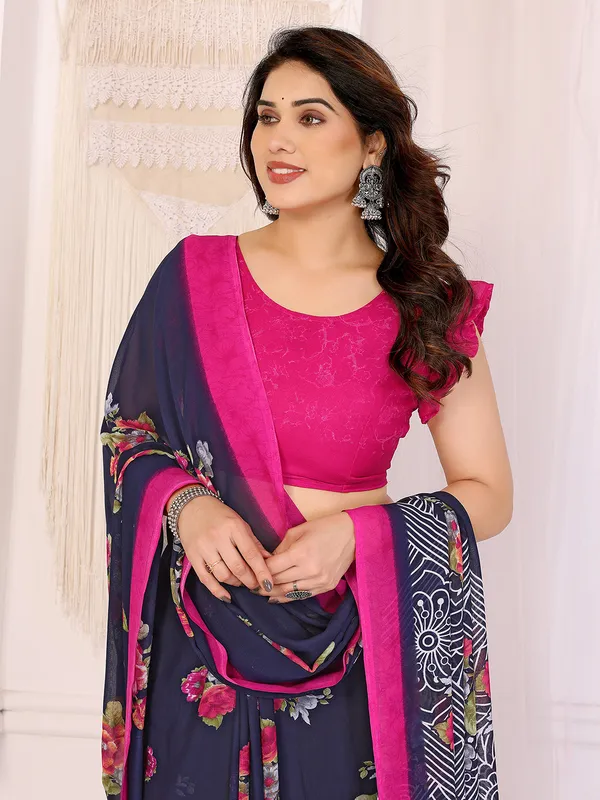 Anand_Sarees_Paisley,_Floral_Print_Daily_Wear_Georgette_Saree_(Dark_Blue,_Pink)