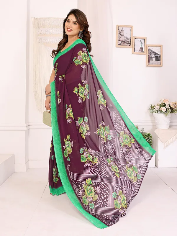Anand_Sarees_Paisley,_Floral_Print_Daily_Wear_Georgette_Saree_(Brown,_Green)