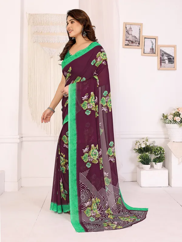 Anand_Sarees_Paisley,_Floral_Print_Daily_Wear_Georgette_Saree_(Brown,_Green)