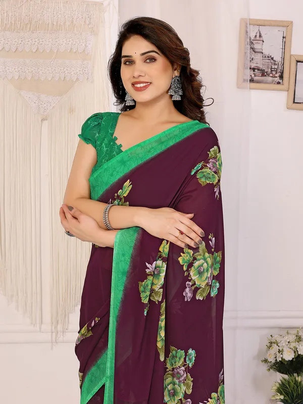 Anand_Sarees_Paisley,_Floral_Print_Daily_Wear_Georgette_Saree_(Brown,_Green)