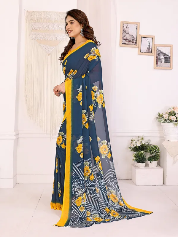 Anand_Sarees_Paisley,_Floral_Print_Daily_Wear_Georgette_Saree_(Dark_Blue,_Yellow)