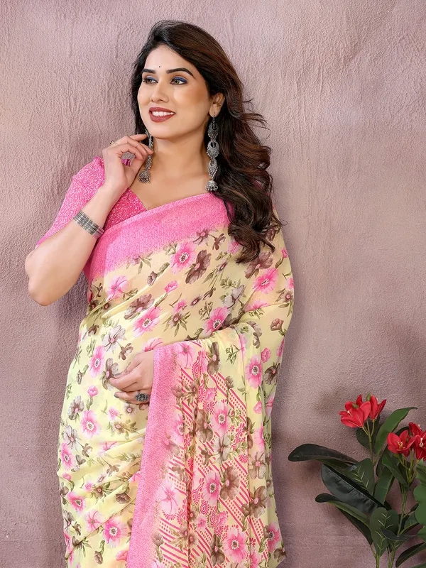 Anand_Sarees_Paisley,_Floral_Print_Daily_Wear_Georgette_Saree_(Pink,_Cream)