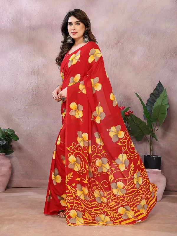 Anand_Sarees_Floral_Print_Daily_Wear_Georgette_Saree_(Red,_Yellow)