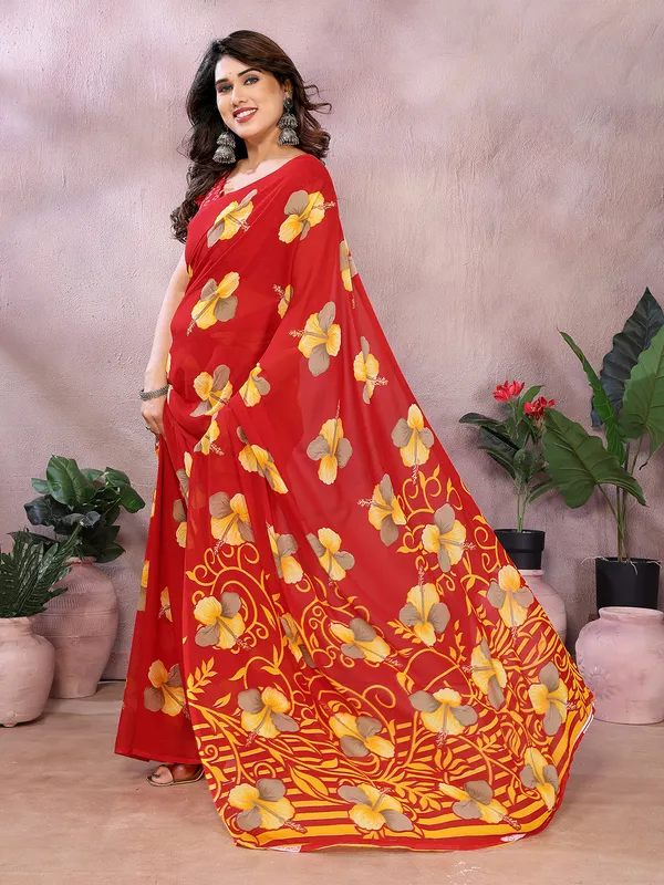 Anand_Sarees_Floral_Print_Daily_Wear_Georgette_Saree_(Red,_Yellow)