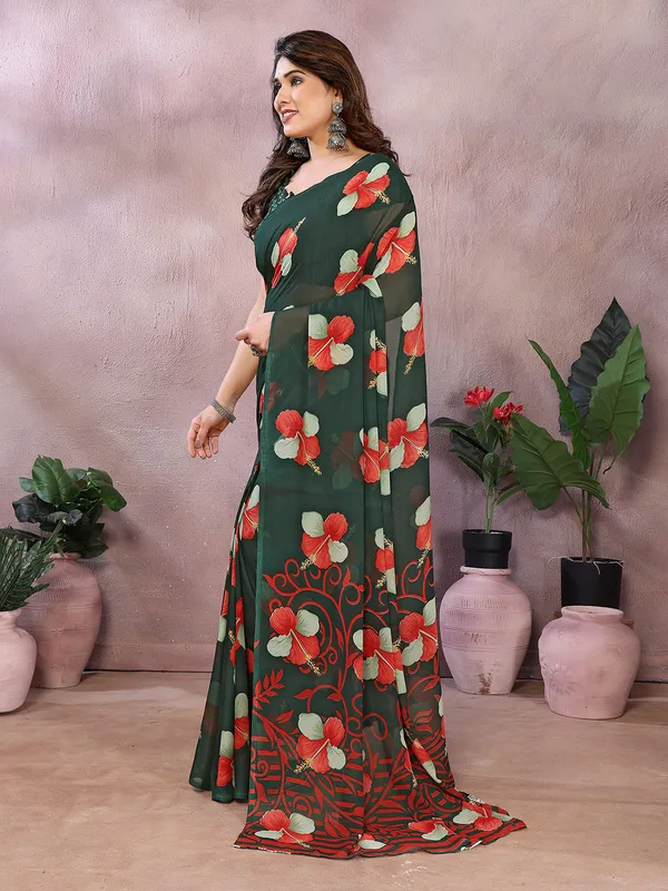 Anand_Sarees_Floral_Print_Daily_Wear_Georgette_Saree_(Dark_Green,_Red)