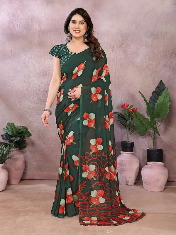 Anand_Sarees_Floral_Print_Daily_Wear_Georgette_Saree_(Dark_Green,_Red)