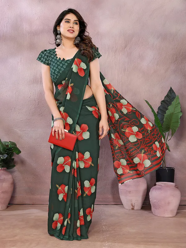 Anand_Sarees_Floral_Print_Daily_Wear_Georgette_Saree_(Dark_Green,_Red)
