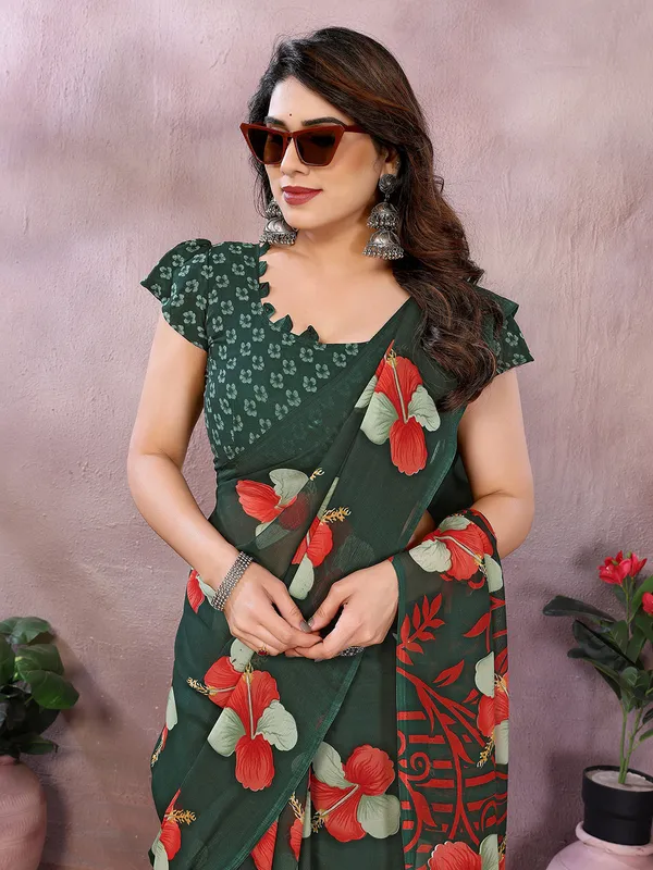 Anand_Sarees_Floral_Print_Daily_Wear_Georgette_Saree_(Dark_Green,_Red)