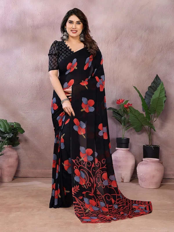 Anand_Sarees_Floral_Print_Daily_Wear_Georgette_Saree_(Black,_Red)