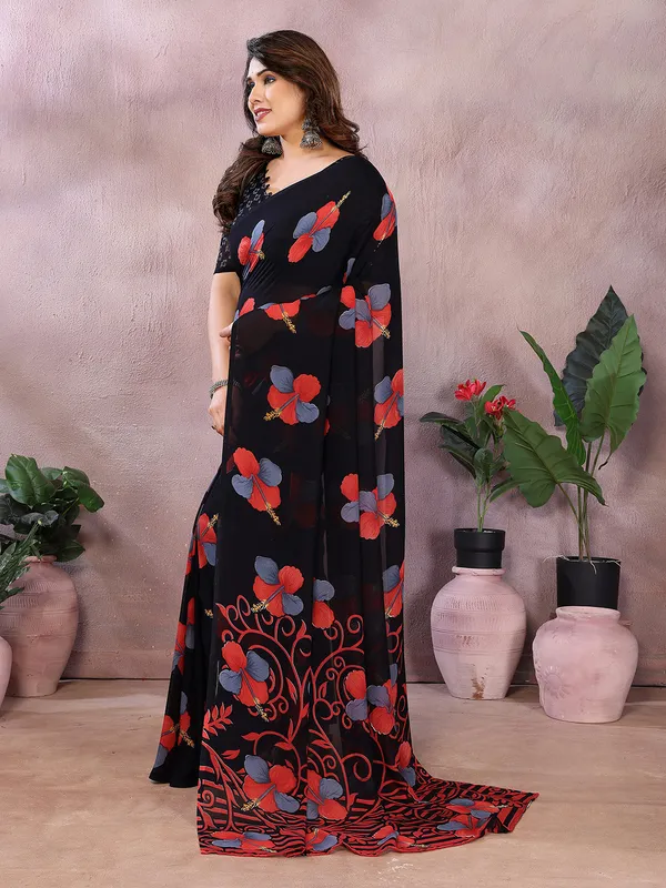 Anand_Sarees_Floral_Print_Daily_Wear_Georgette_Saree_(Black,_Red)