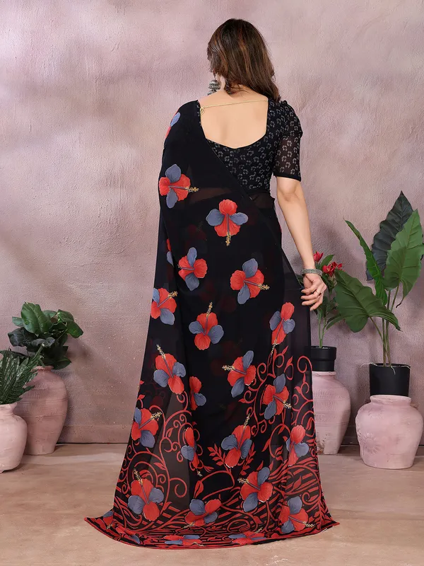 Anand_Sarees_Floral_Print_Daily_Wear_Georgette_Saree_(Black,_Red)