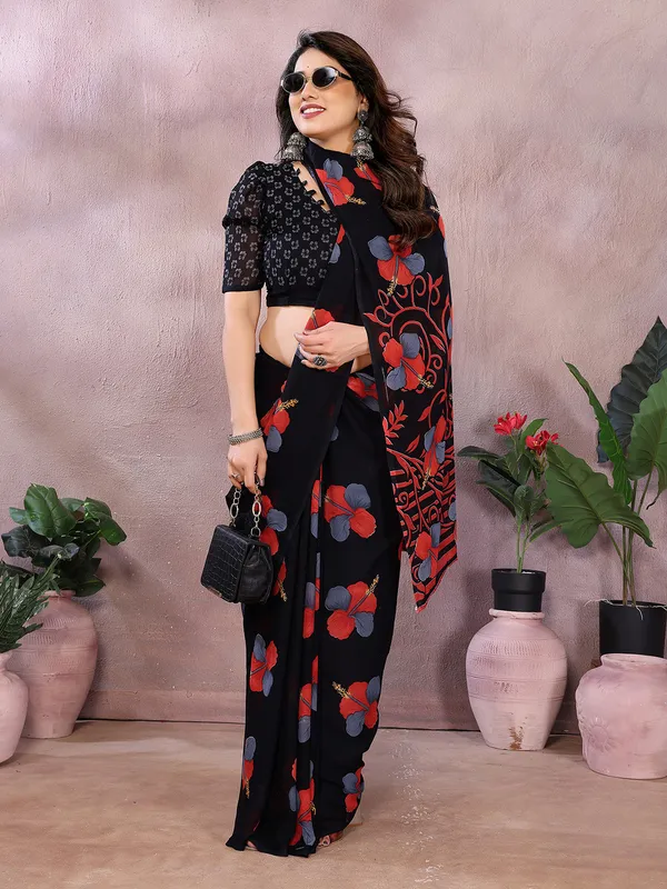 Anand_Sarees_Floral_Print_Daily_Wear_Georgette_Saree_(Black,_Red)