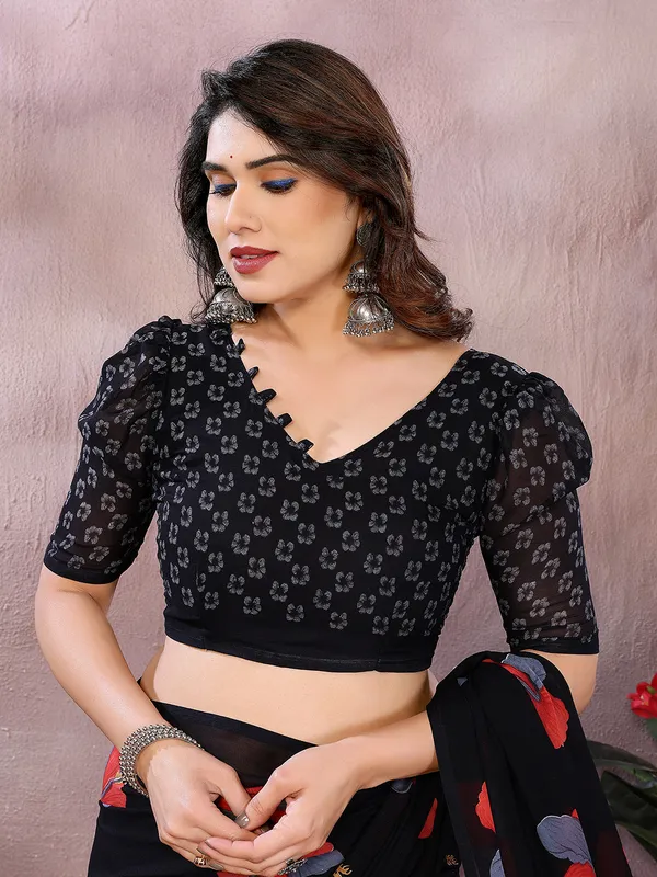 Anand_Sarees_Floral_Print_Daily_Wear_Georgette_Saree_(Black,_Red)