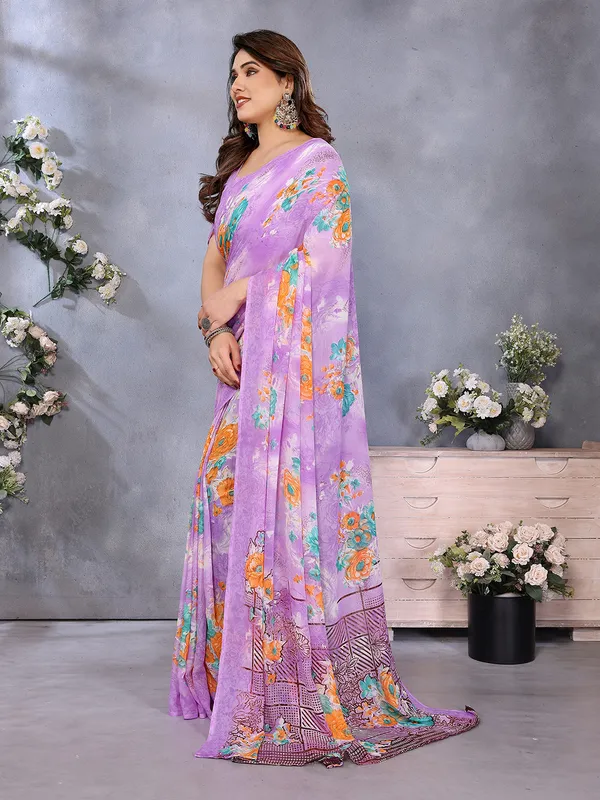 Floral_Print_Georgette_saree_with_Unstitched_Blouse_Piece