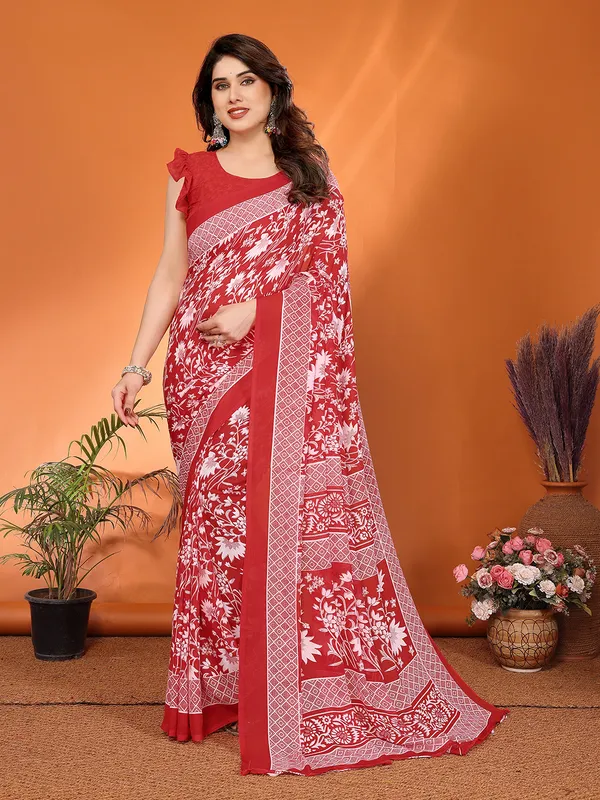 Floral_Print_Georgette_saree_with_Unstitched_Blouse_Piece